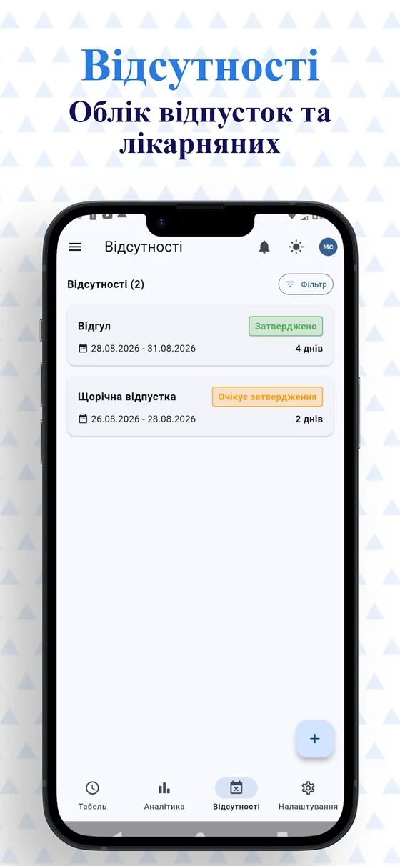 Облік відпусток та лікарняних